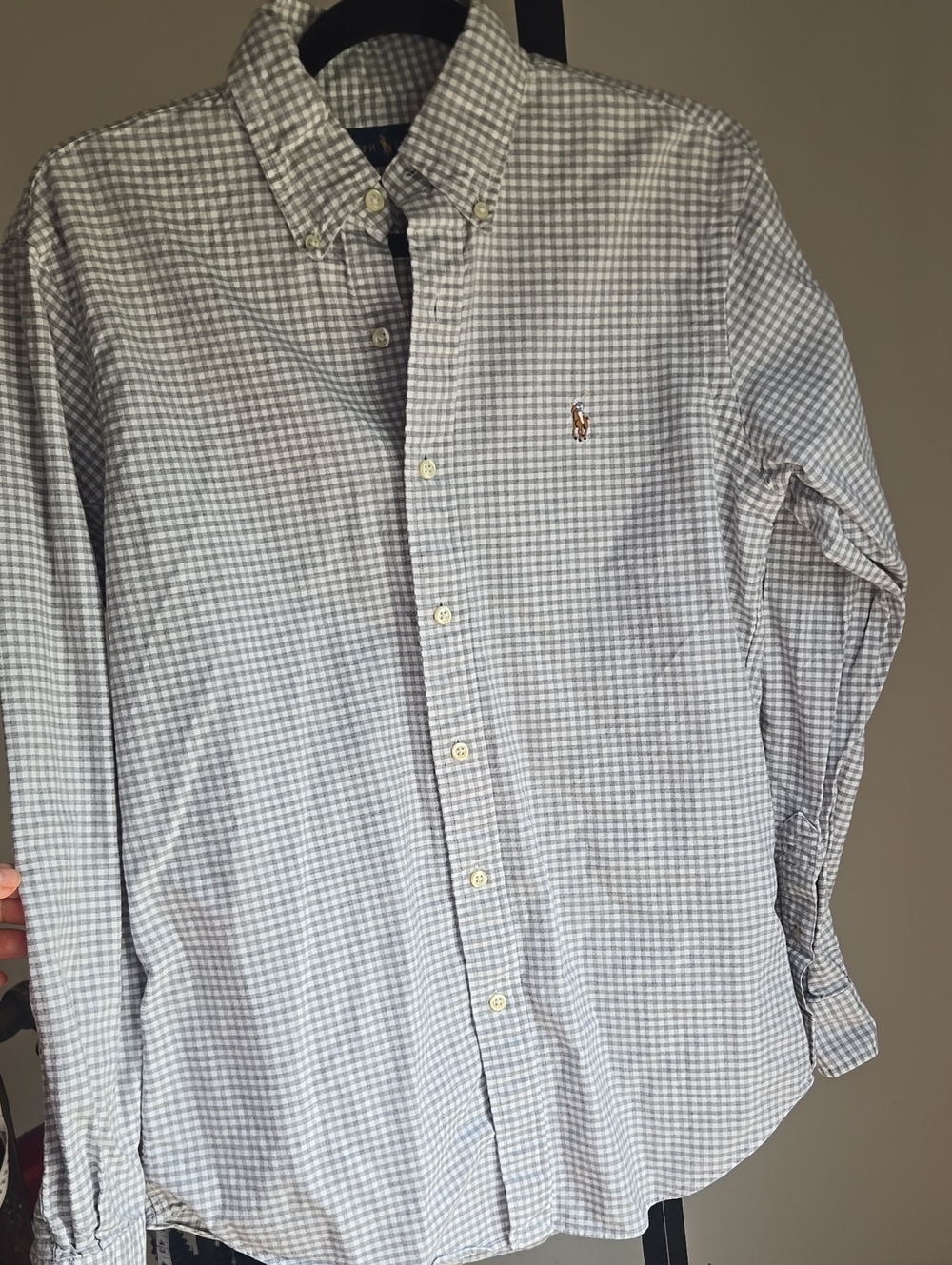 Ralph Lauren Light Blue and White Check Button-Down Shirt Size: SP